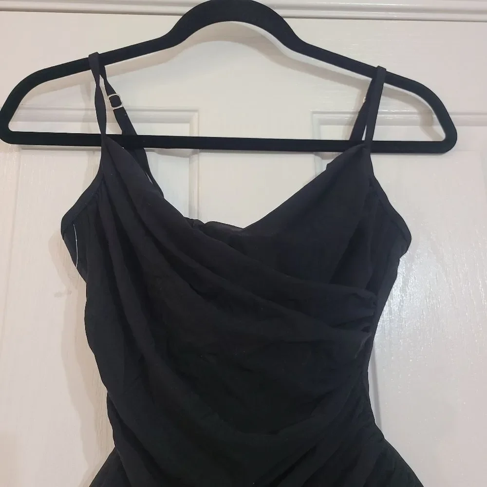 Miraclesuit Shirred Black Wired Built in Bar One Piece Swimsuit Size 12